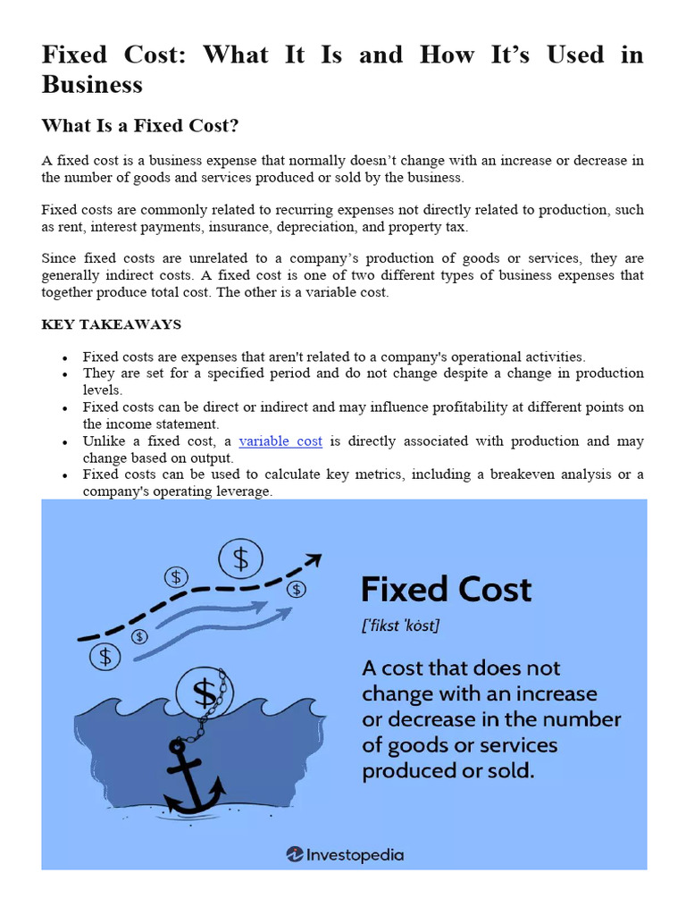 Fixed Cost Investopedia Pdf Expense Depreciation