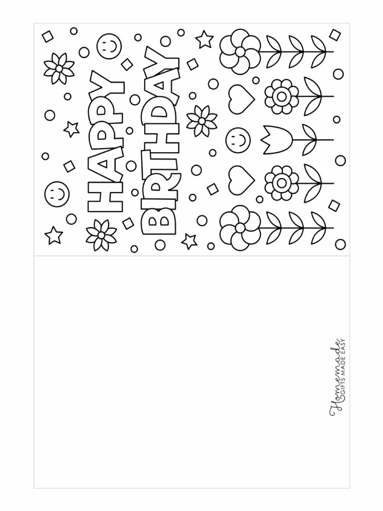 Printable Birthday Cards Coloring Flowers | PDF