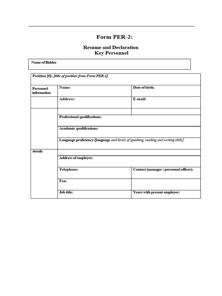 Key Personnel Declaration Form PER-2 | PDF | Cognition