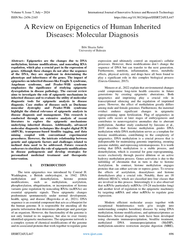 A Review On Epigenetics of Human Inherited Diseases: Molecular ...