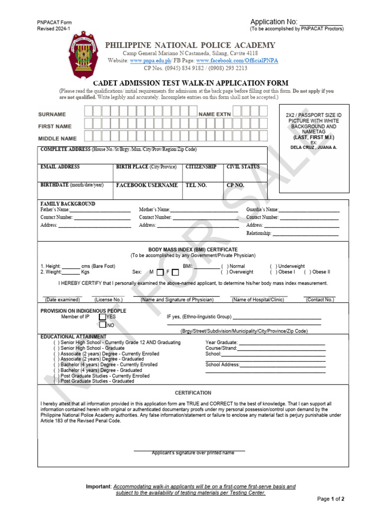 Walk-In Application Form | PDF | Body Mass Index