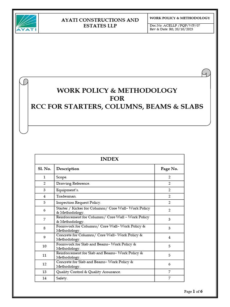 RCC Starter Column Work Methodology | PDF | Concrete | Beam (Structure)