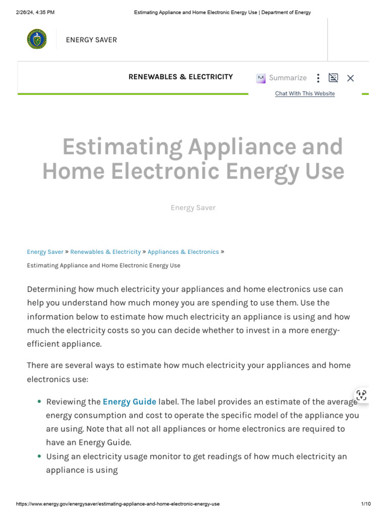 Estimate Home Appliance Energy Use | PDF | Home Appliance | Electric Power