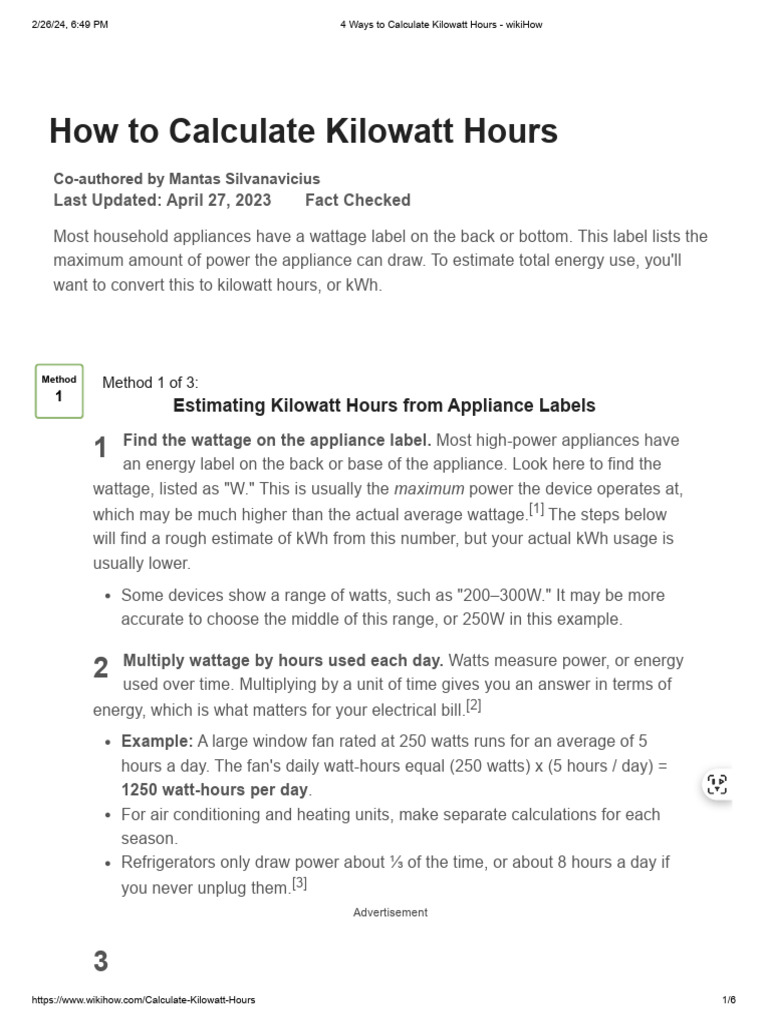 4 Ways To Calculate Kilowatt Hours Wikihow PDF Electric Power Watt