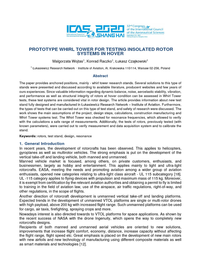 Whirl Tower Prototype for Rotor Testing | PDF | Helicopter Rotor ...