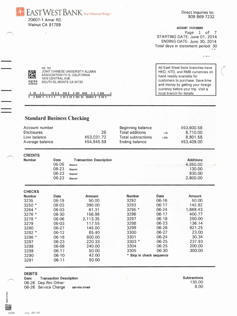 East West Bank Account Statement Summary | PDF | Transaction Account ...