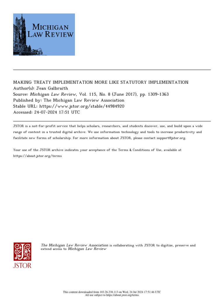 Making Treaty Implementation More Like Statutory Implementation | PDF ...