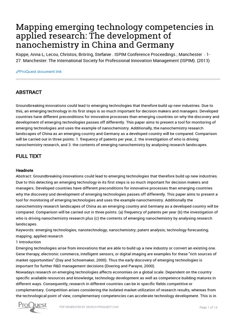 Mapping Emerging Technology Competencies in | PDF | Nanotechnology | Patent