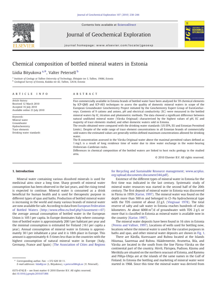 Chemical Analysis of Estonian Mineral Waters | PDF | Water | Aquifer