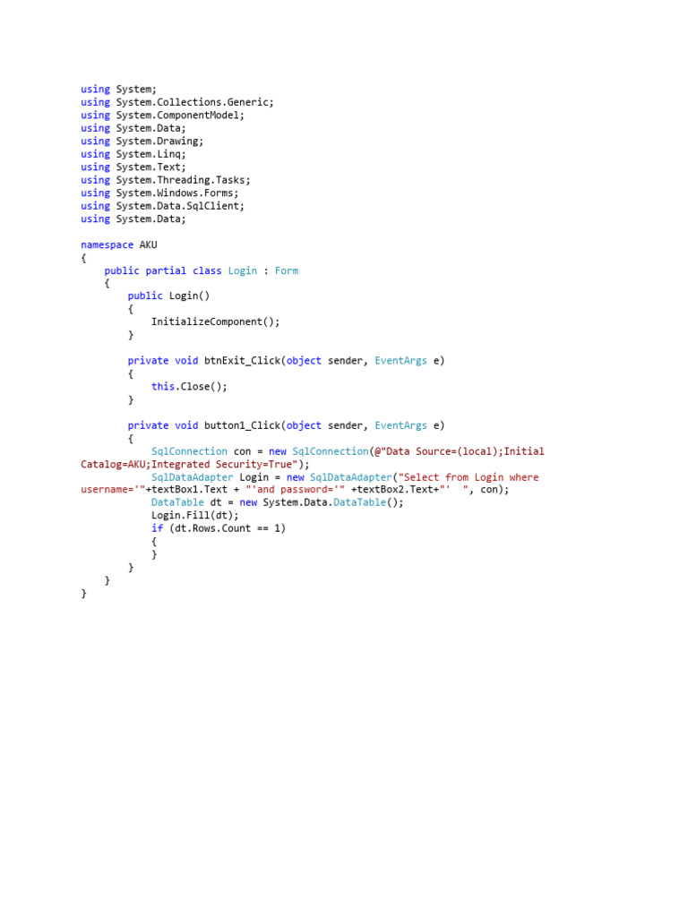 C# Windows Forms Login Example | PDF