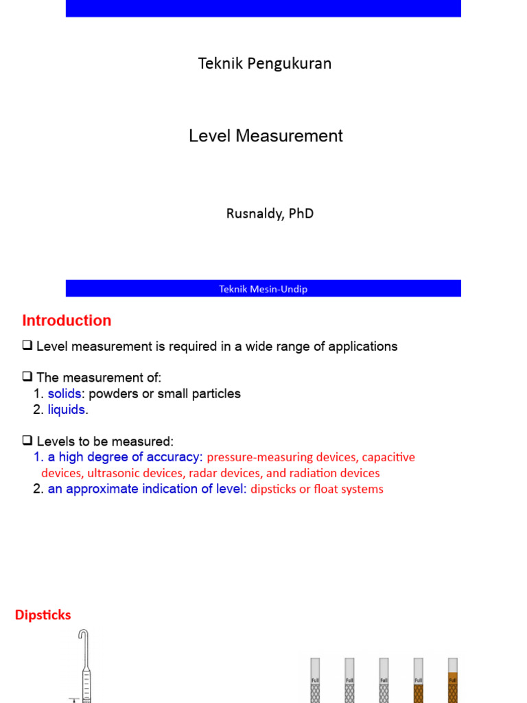 Level Measurement Techniques Overview | PDF | Metrology | Applied And ...