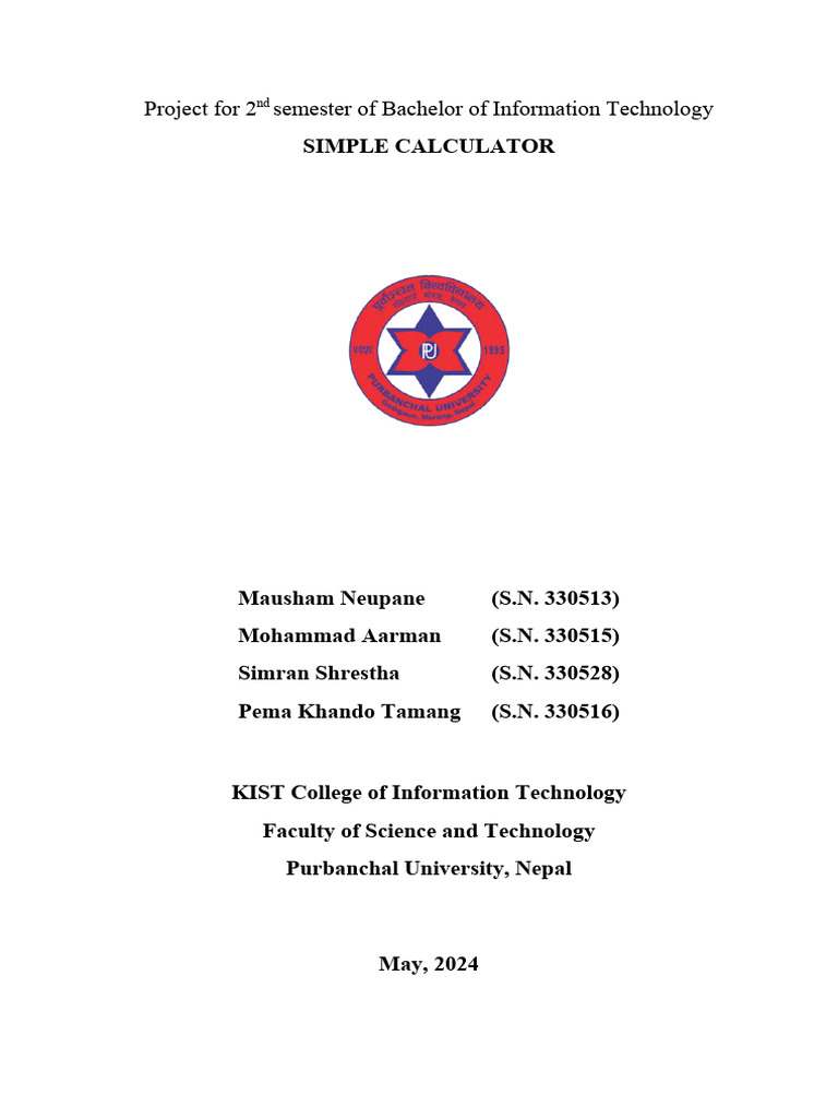 Simple Calculator Project Report | PDF | Embedded System | Computing