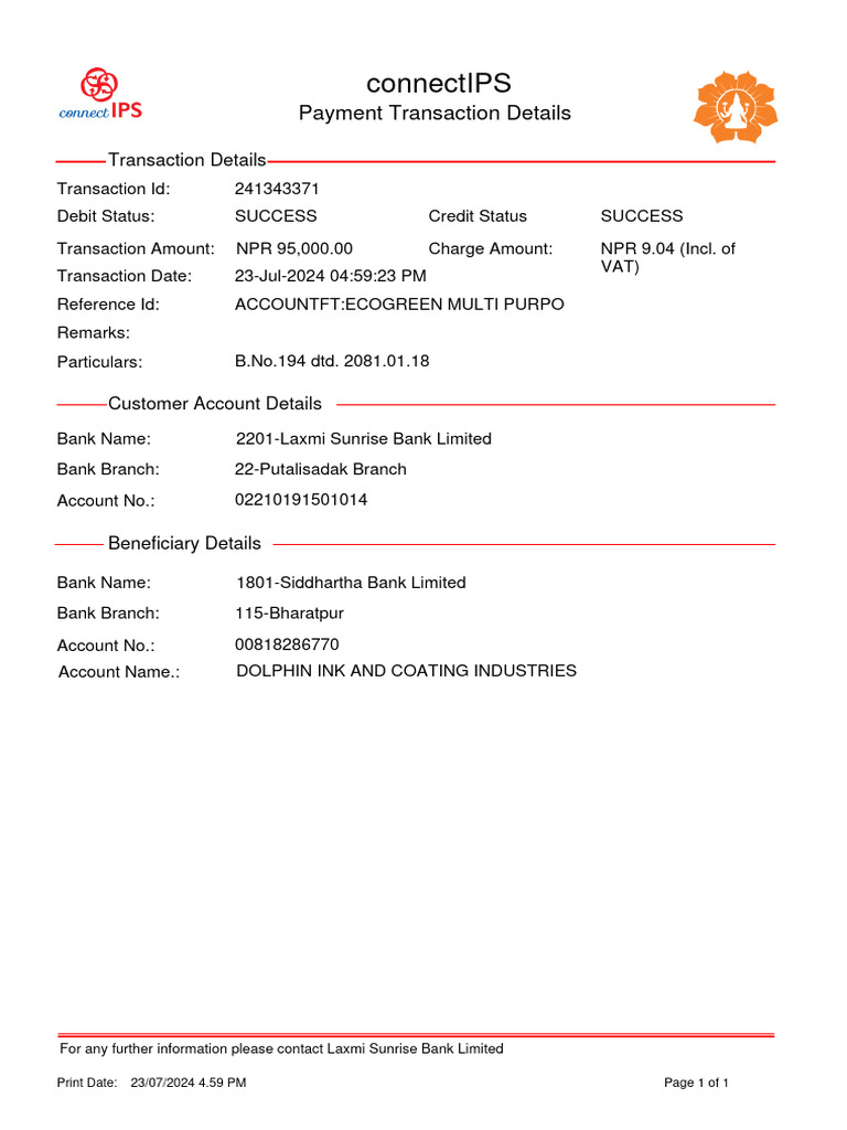 connectIPS Payment Transaction Summary | PDF | Law