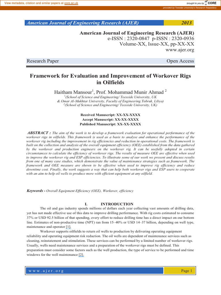 Evaluation and Improvment of Workover Rigs in Oil Fields | PDF | Oil ...