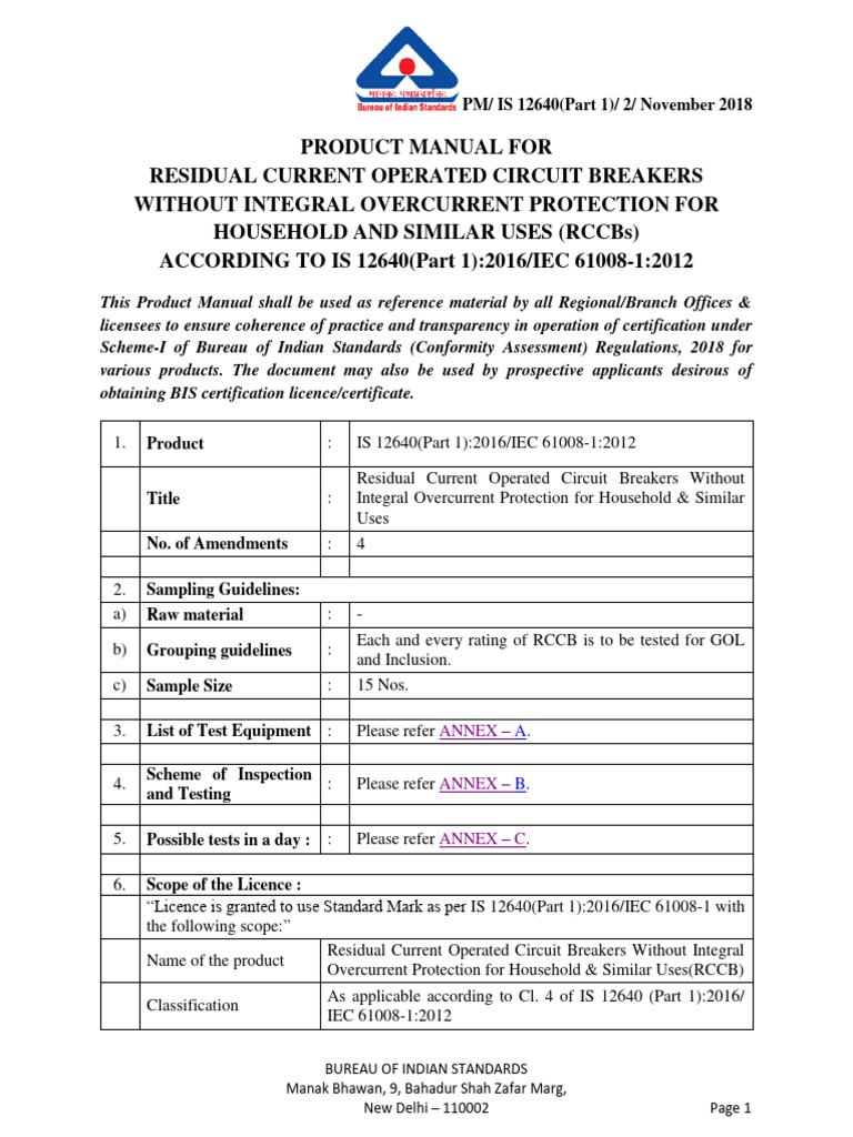 RCCB Product Manual IS 12640 Part 1 | PDF | Insulator (Electricity ...
