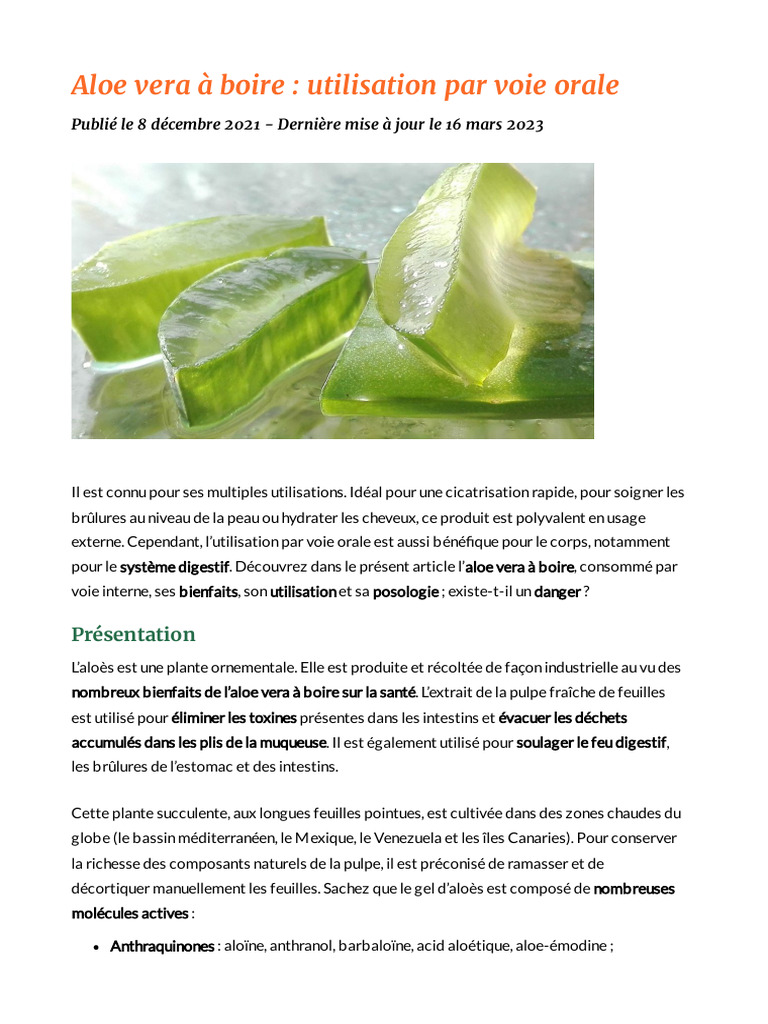 Danger de l'aloe vera  boire | PDF | Bien-tre | Sciences et mathmatiques