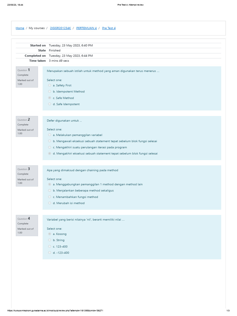 Pre Test 4 - Attempt Review | PDF