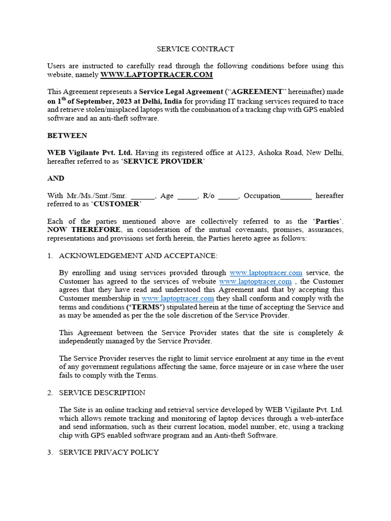 Service Contract | PDF | Privacy | Information Privacy