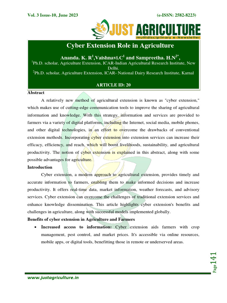 Cyber Extension Role in Agriculture | PDF | Internet Of Things ...