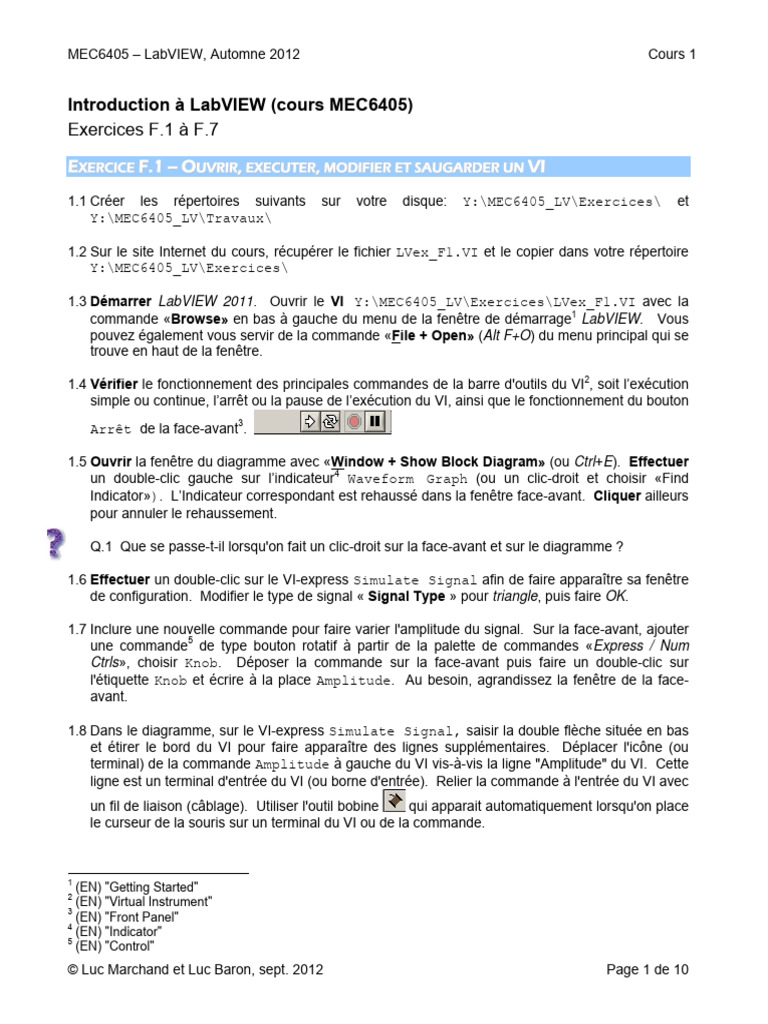 Introduction à LabVIEW : Exercices pratiques | PDF | Structure de ...