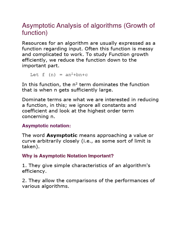 Asymptotic Analysis of Algorithms (Growth of Function) | PDF | Time ...