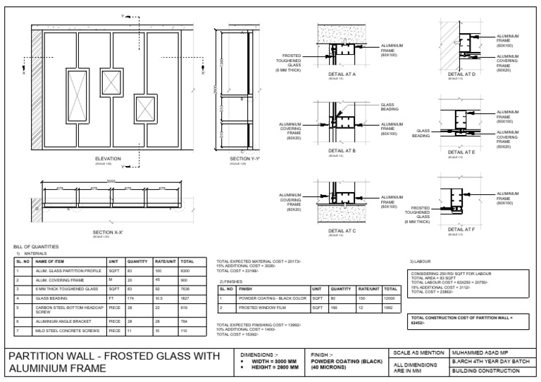 Aluminium Glass Partition Cost Breakdown | PDF | Glasses | Building ...