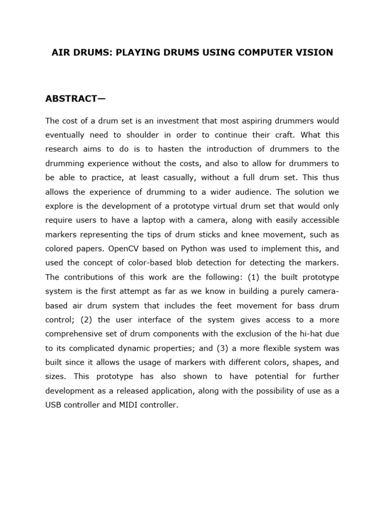 Air drums using computer vision full doc pdf unified modeling