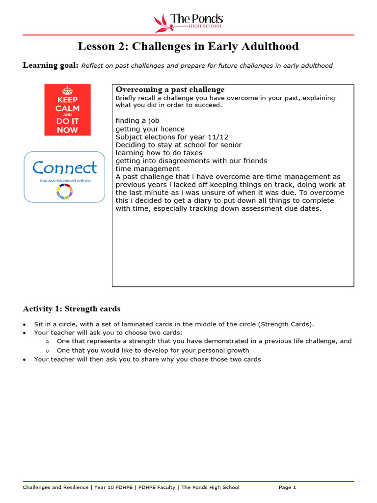 Lesson 2 - Challenges in Early Adulthood | PDF | Psychological ...