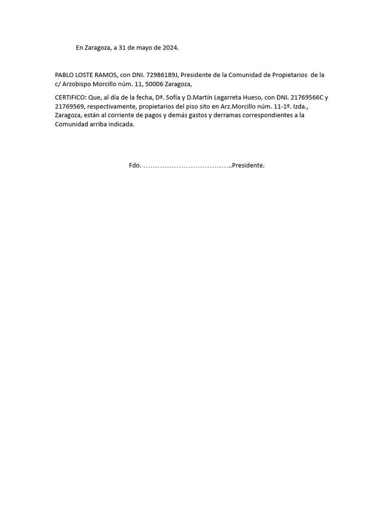 Modelo Escrito Comunidad De Propietarios