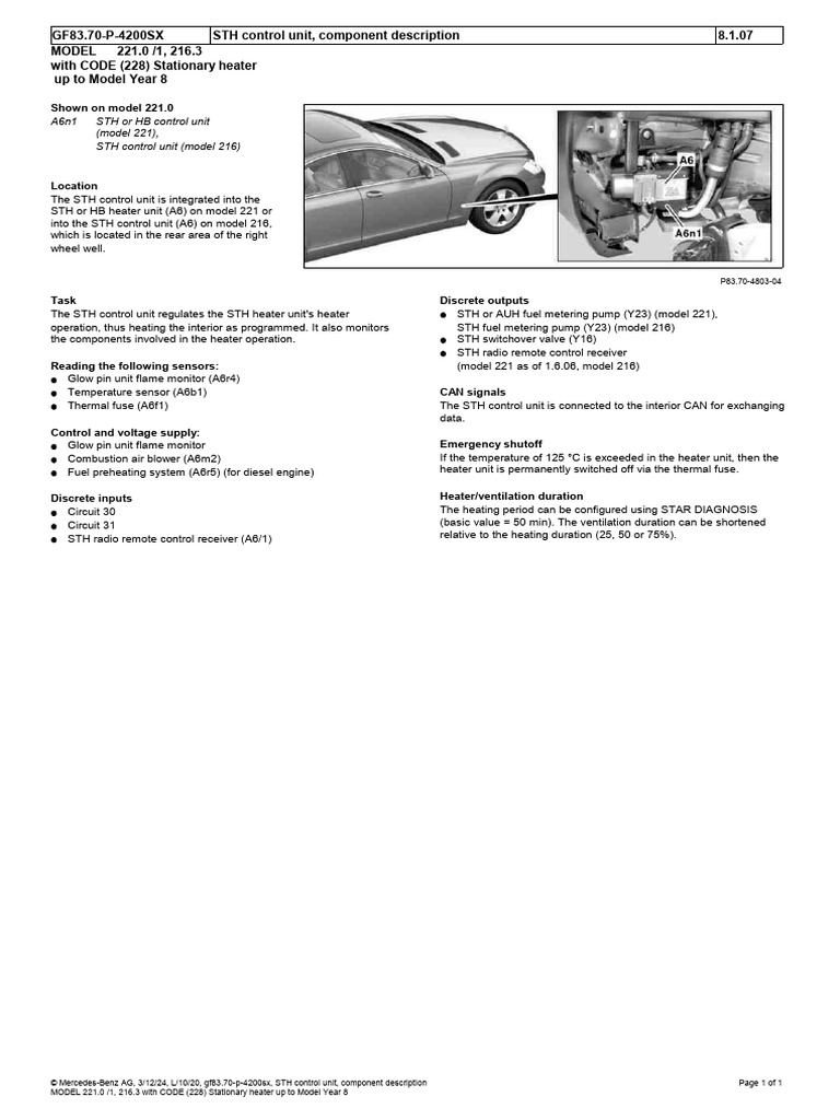 STH Control Unit Overview for Models 221 & 216 | PDF | Electrical ...