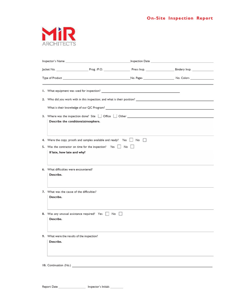On-Site Inspection Report Template | PDF