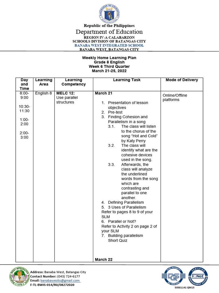 WHLP in English 8 Q3 Week 6 | PDF | Cognitive Science | Human Communication