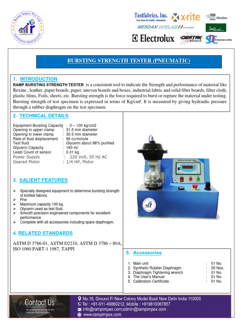 Bursting Strength Tester Specifications | PDF
