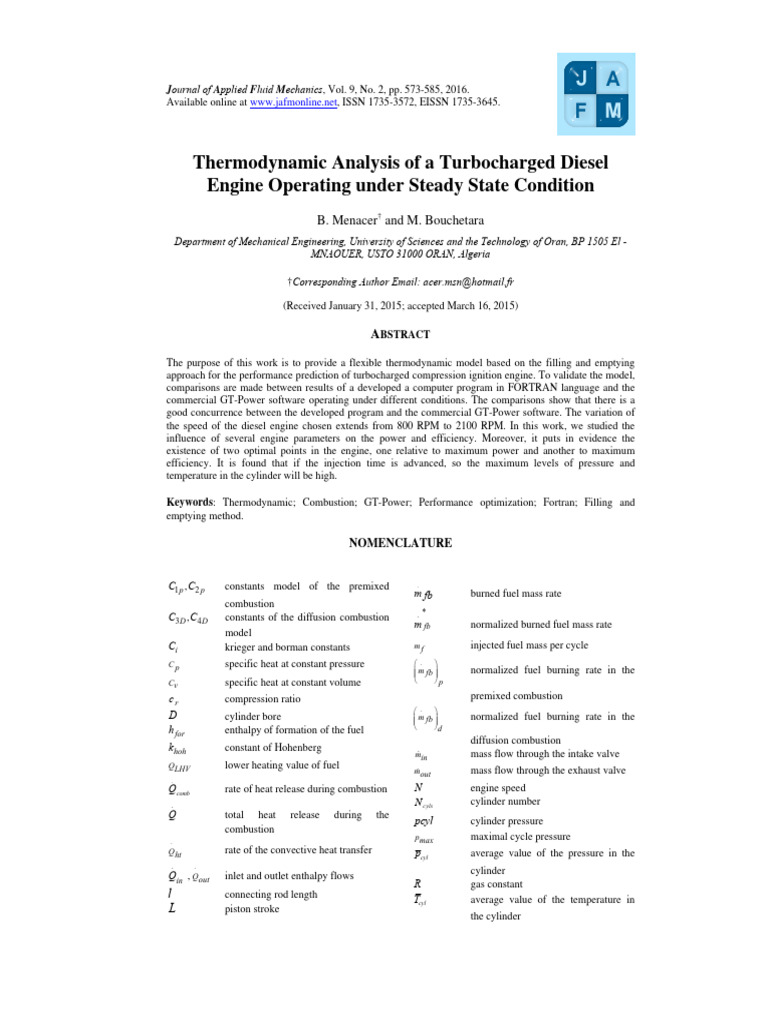 Thermodynamic Analysis of A Turbocharged Diesel | PDF | Internal ...