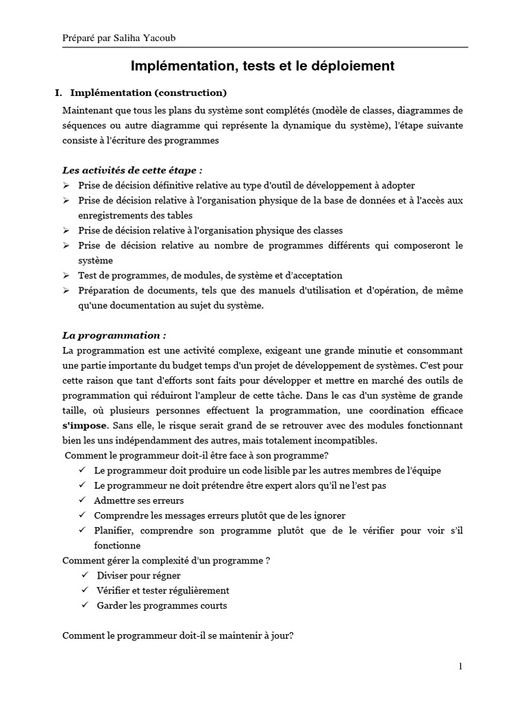 Implémentation et tests de systèmes logiciels | PDF | Test de logiciel ...
