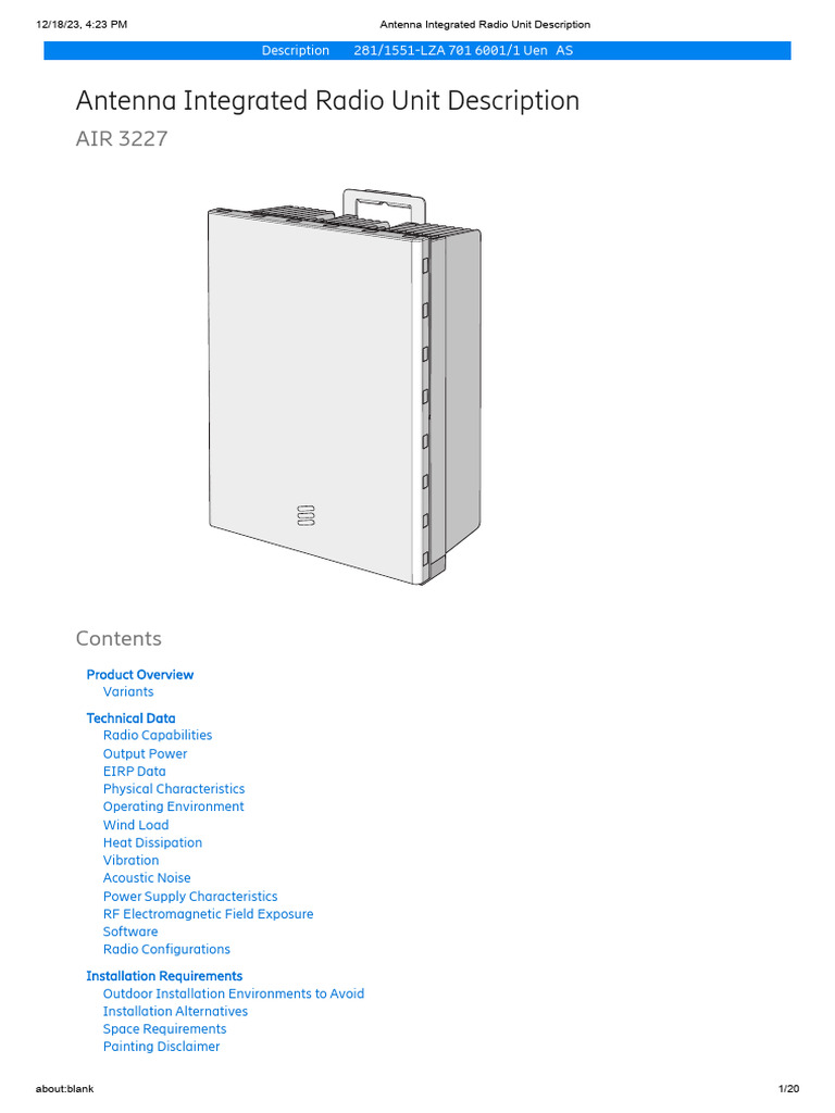 AIR 3227 Antenna Integrated Radio Overview | PDF | Power Supply | Decibel