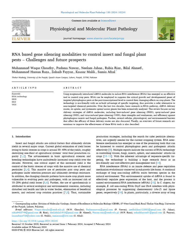 RNAi Strategies for Pest Control | PDF | Rna Interference | Small ...