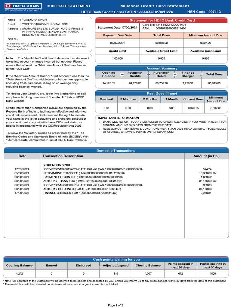 BilledStatements 4491 10-07-24 12.23 | PDF | Credit Card | Banks