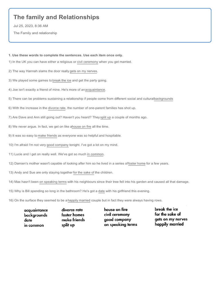 Understanding Family and Relationships | PDF | Language Arts & Discipline