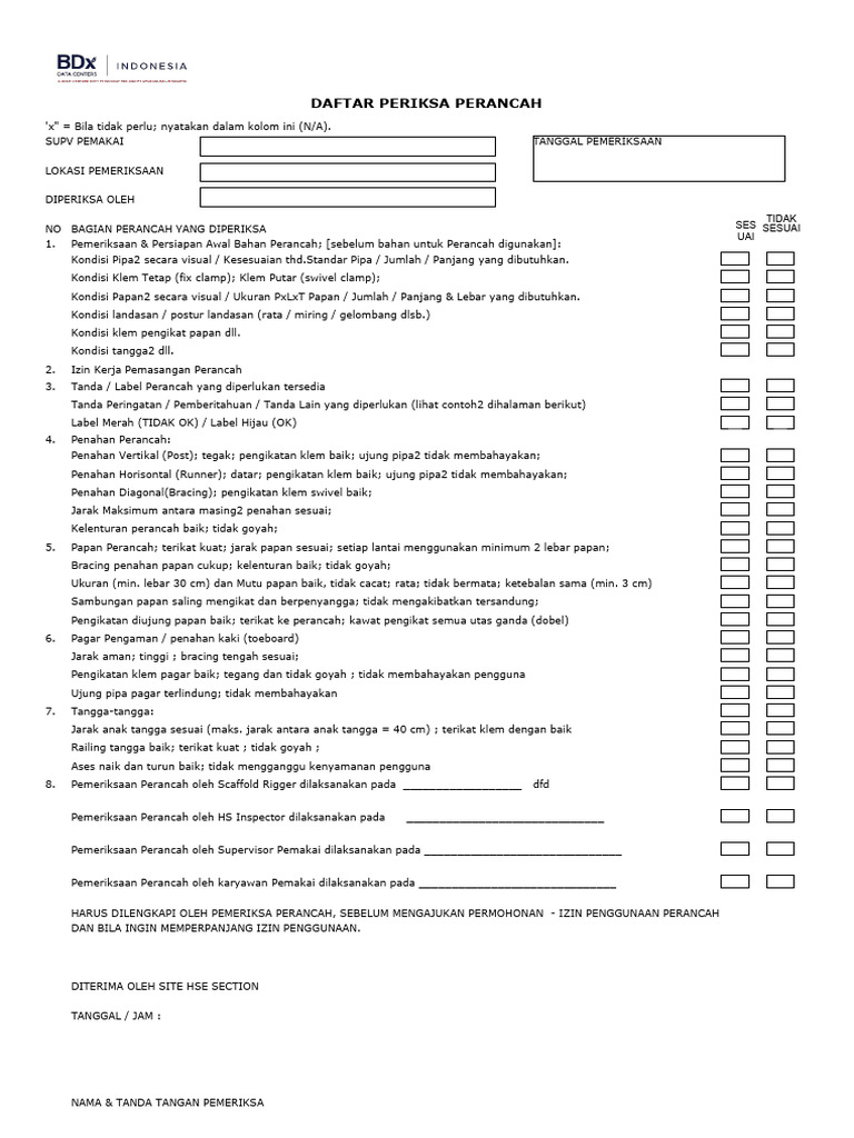 Daftar Periksa Keamanan Perancah | PDF