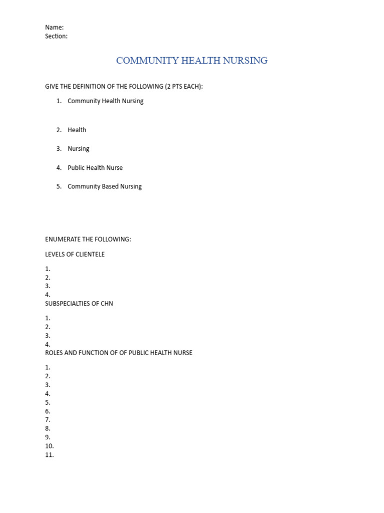 Community Health Nursing Overview | PDF | Nursing | Public Health