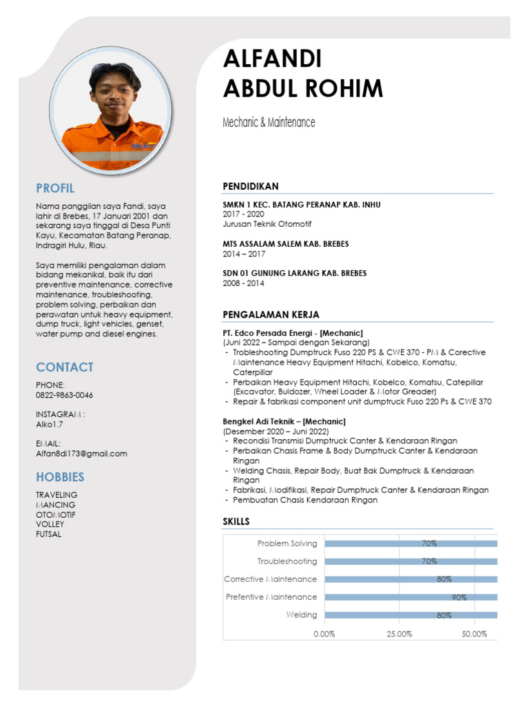 Profil Mekanik Berpengalaman Fandi | PDF