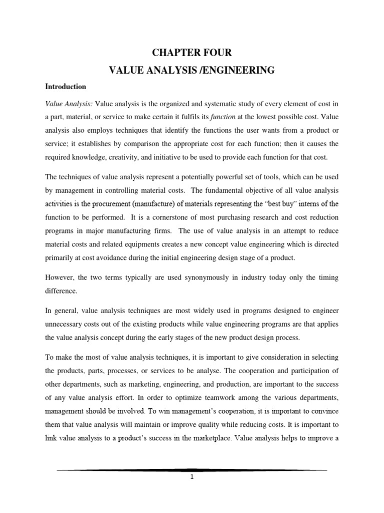 Value Analysis and Engineering Techniques | PDF | Cost–Benefit Analysis ...