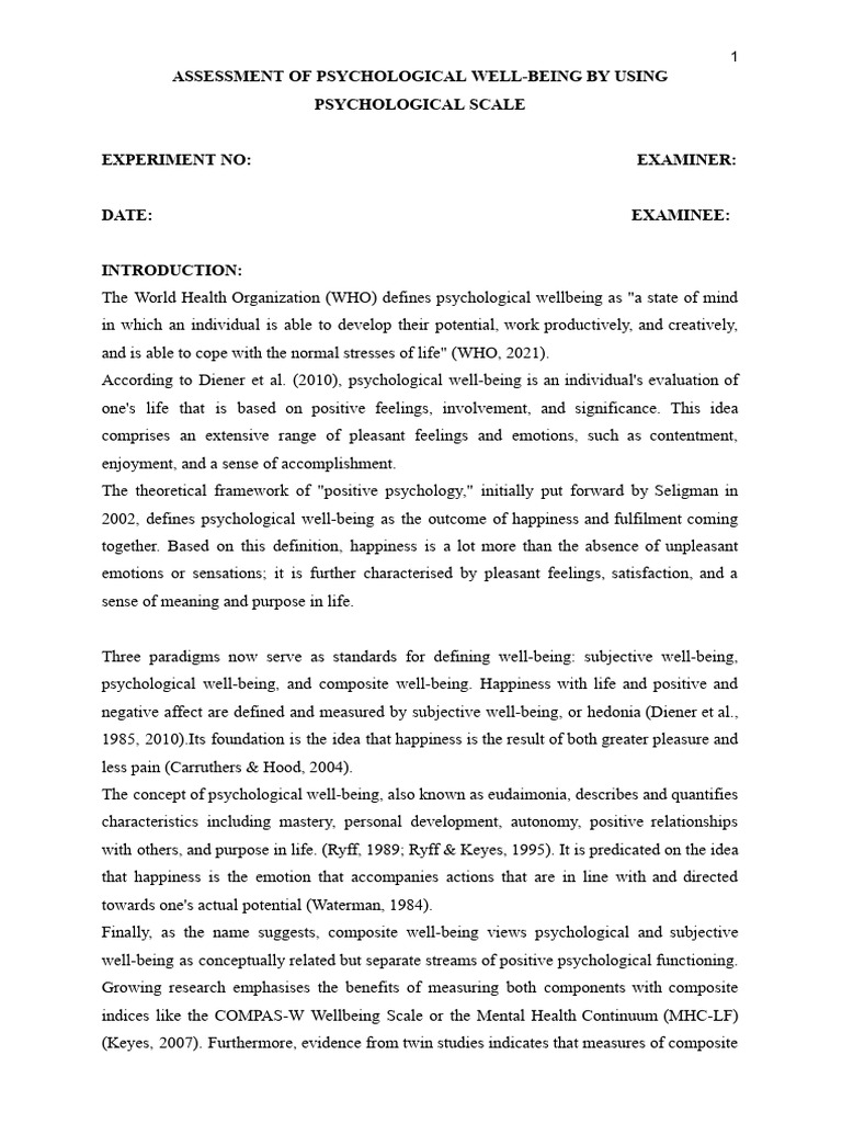 Psychological Wellbeing | PDF | Well Being | Happiness