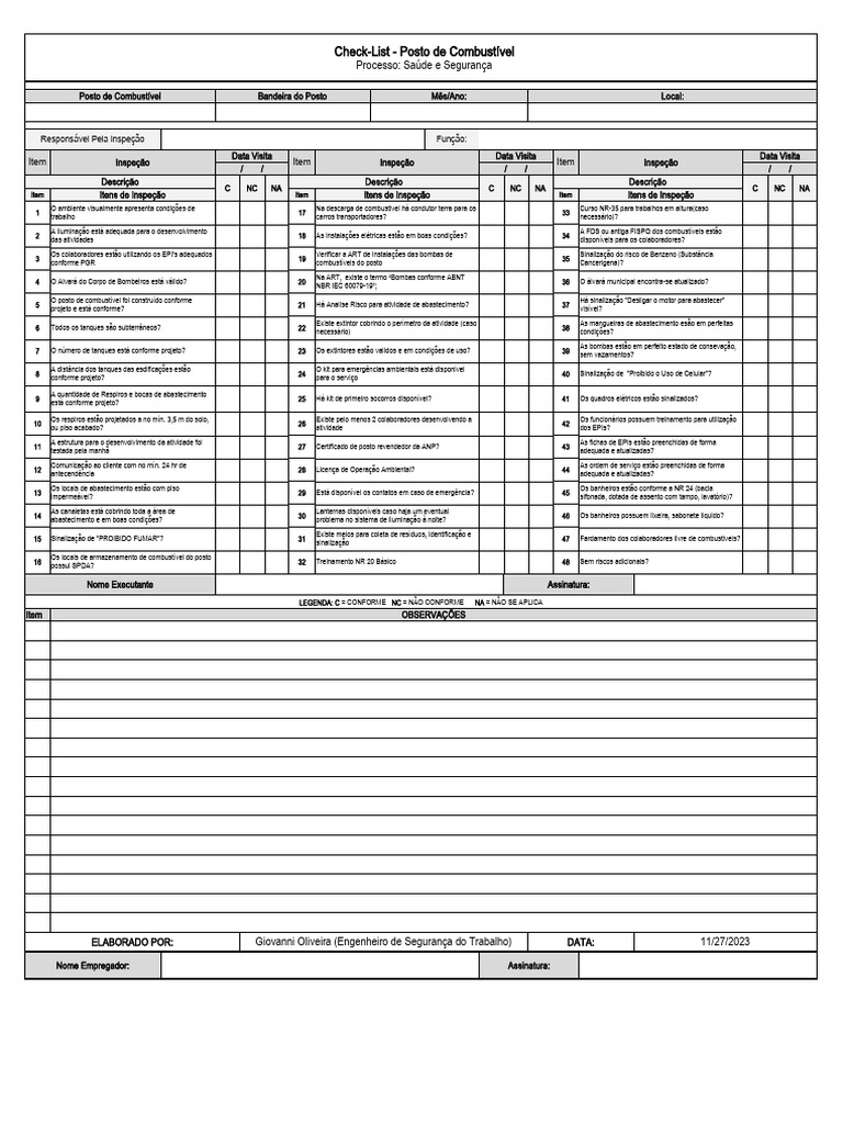 Check-List - Posto de Combustivel Completo | PDF | Posto de gasolina ...