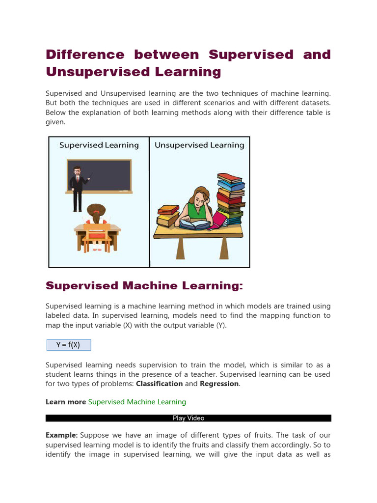 Difference Between Supervised and Unsupervised Learning (1) . | PDF ...