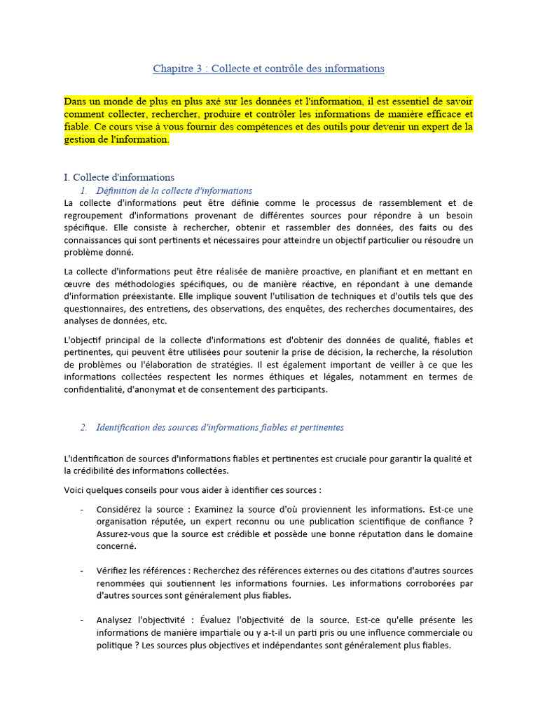 Collecte et contrôle des informations | PDF | Bibliothèque numérique | SQL