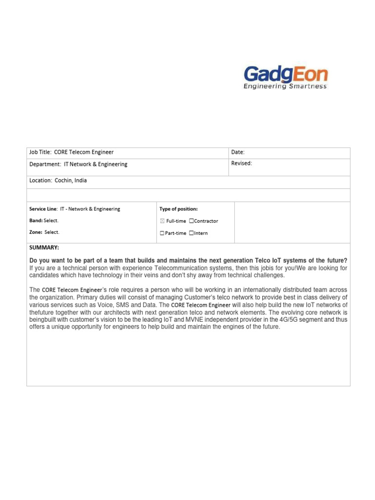 CORE Telecom Engineer Position Overview | PDF | Computer Network ...