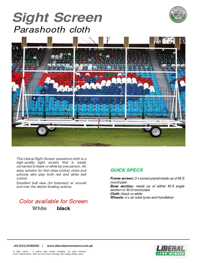 Sight Screen Catalog | PDF | Pipe (Fluid Conveyance) | Bowling (Cricket)