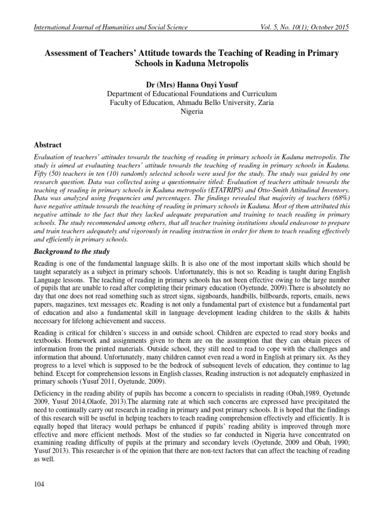 Attitudes of Teachers Towards Teaching Reading | PDF | Teachers ...